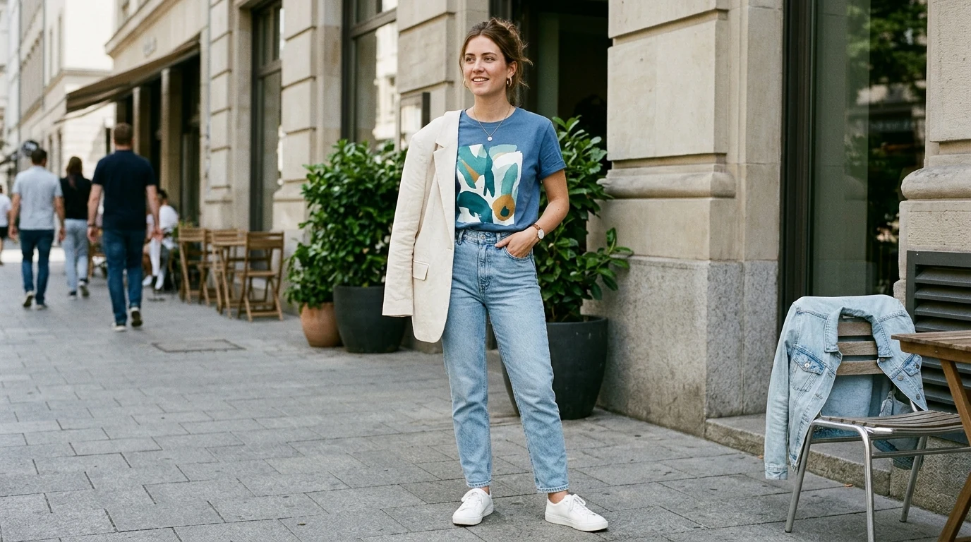 Guess Women’s Blue Printed T-Shirt: Fit, Styling & Care